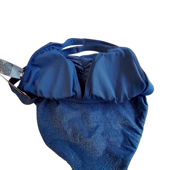 Shade & Shore Blue Glitter Halter One-Piece Swimsuit Size S (4-6) Nylon/Spandex - Picture 10 of 10